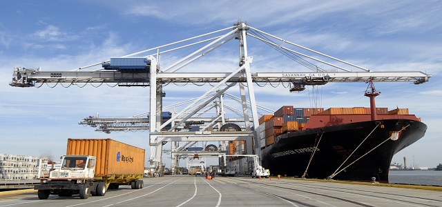Day in and day out, cranes load and unload shipping containers from large cargo vessels at the Georgia Ports Authority in Savannah.